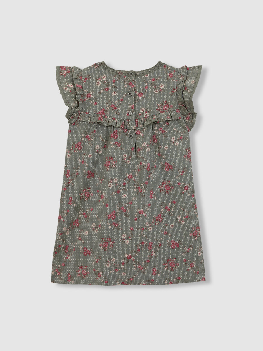 Vestido Estampado De Flores Con Tiras Bordadas Verde