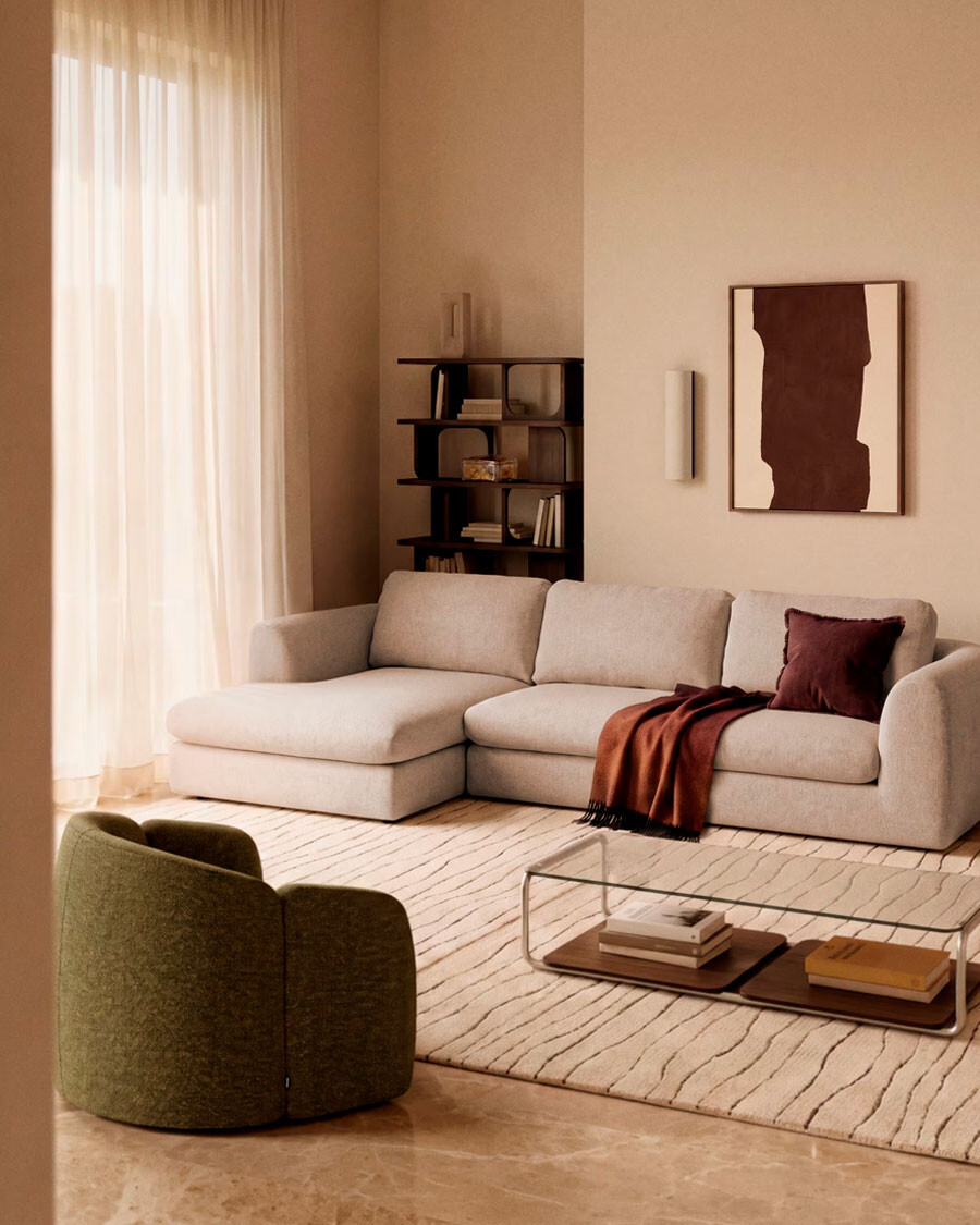 Sofá Vera 4 plazas con chaise longue derecho beige 322 cm Sofá Vera 4 plazas con chaise longue derecho beige 322 cm