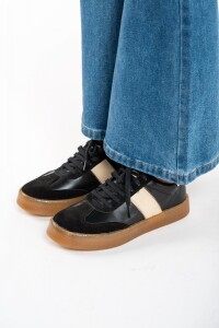 Zapatilla Combinada Cuero Negro
