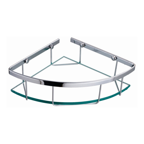 REPISA TRIANGULAR ESQUINERA CROMADA CON ESTANTE DE VIDRIO 000