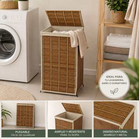 Canasto plegable de bamboo y metal Canasto plegable de bamboo y metal
