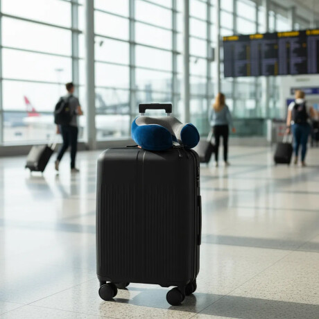 Set Valija Grande Rígida + Almohadón Cervical Memoria Azul Negro