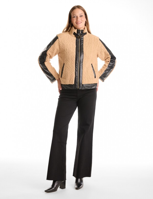 Camperita Simil Corderito & Eco Cuero BEIGE