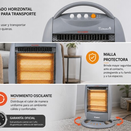 Estufa Halógena Eléctrica Cuori 1200W 3 Posiciones Gris