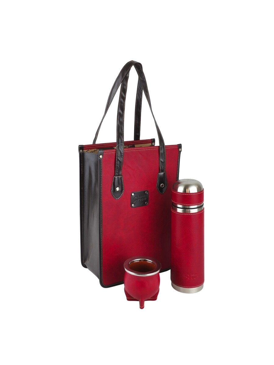 Set Matero Premium de Lujo | Termo Acero Inox 750ml, Matera Rígida y Mate Forrado - Rojo 