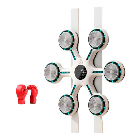 Máquina De Boxeo Bluetooth Música Luces + Guantes Entrena Color Blanco