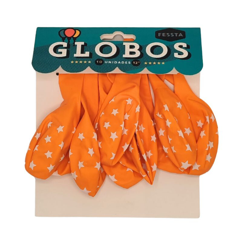 Globo Fessta Diseño Estrellas x10 Und Naranja