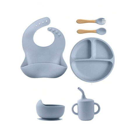 Set de alimentación de silicona para bebé  6 piezas Celeste