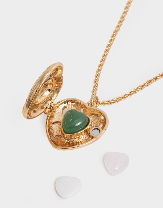Bijouterie Set Bañada en Oro Set De Cadena Con Relicario Y Piedras - Dorado