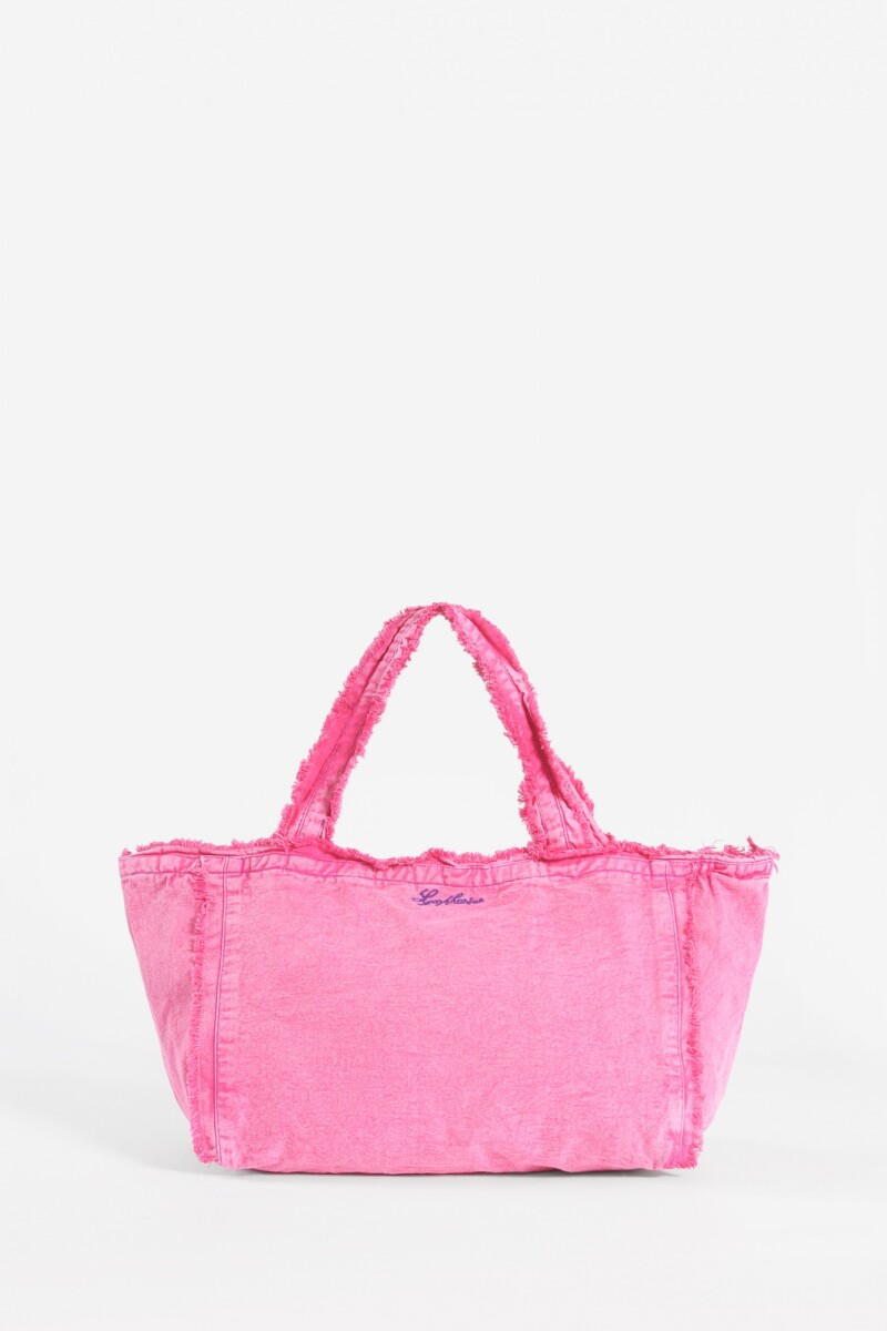 Bolso lavado con detalles desflecados fucsia