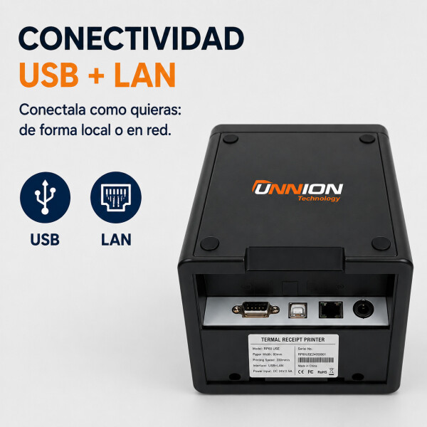 Impresora Térmica Unnion Facturacion Usb + Lan Papel 80mm Color Negro