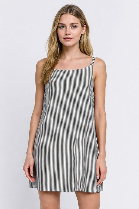 Vestido De Lino Mujer Grey Stripe