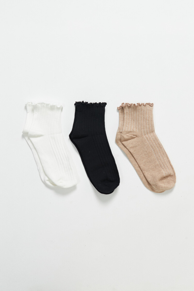 Pack x3 rib media caña - Blanco, Negro Y Beige 