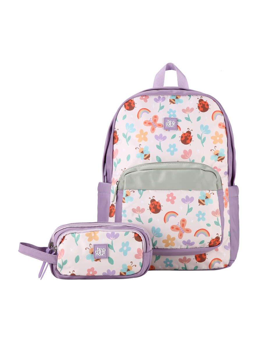 Kit Mochila + Cartuchera kids - Purple Flower 