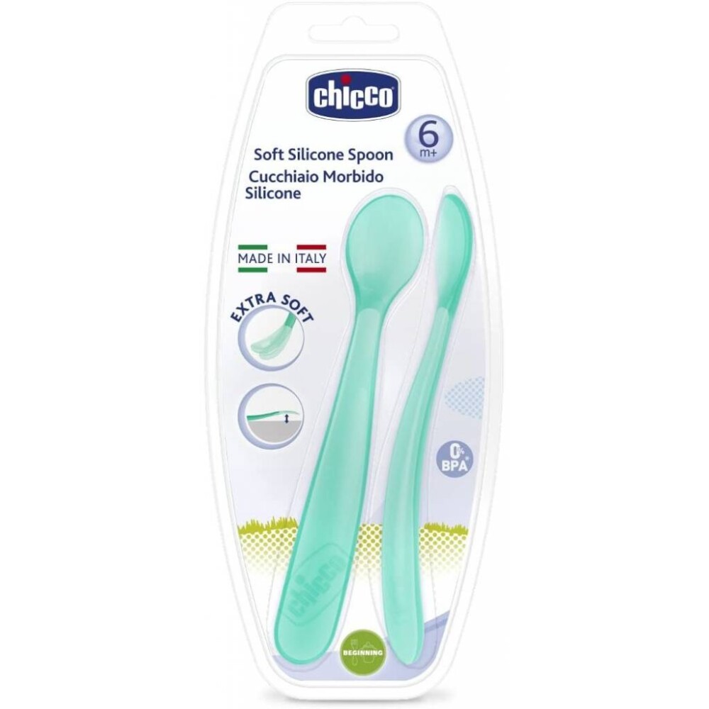 Set x2 cucharas silicona CHICCO verde agua