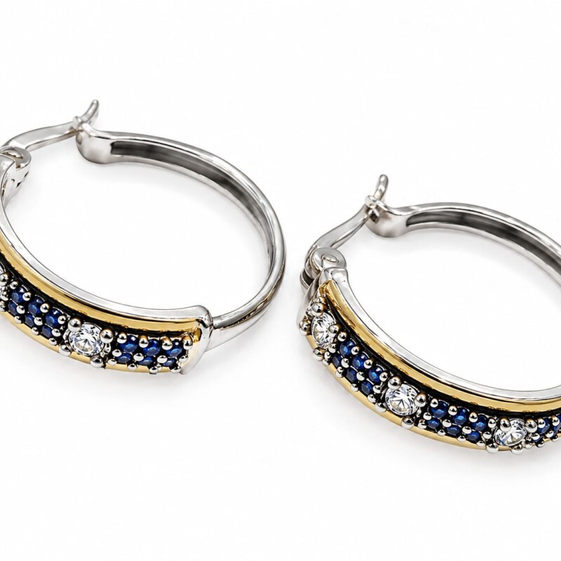 Aros con zirconias azul y blancas Aros con zirconias azul y blancas