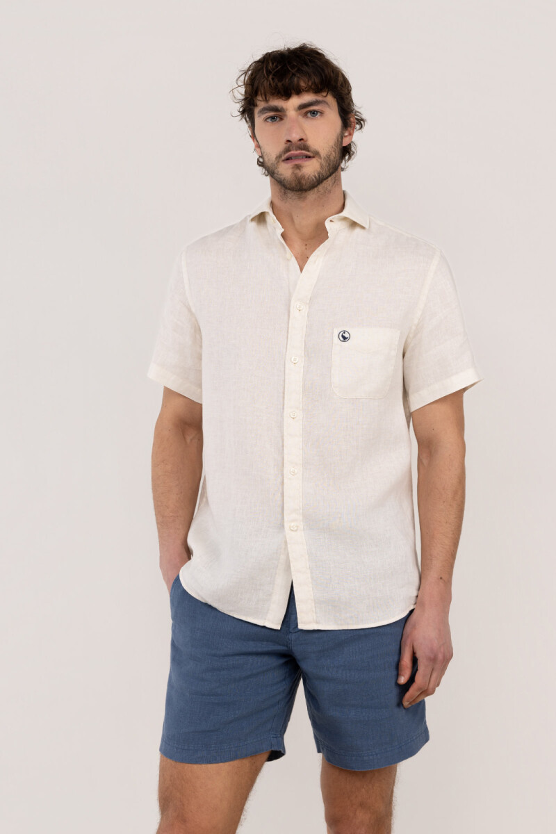 Camisa Lino Manga Corta Beige