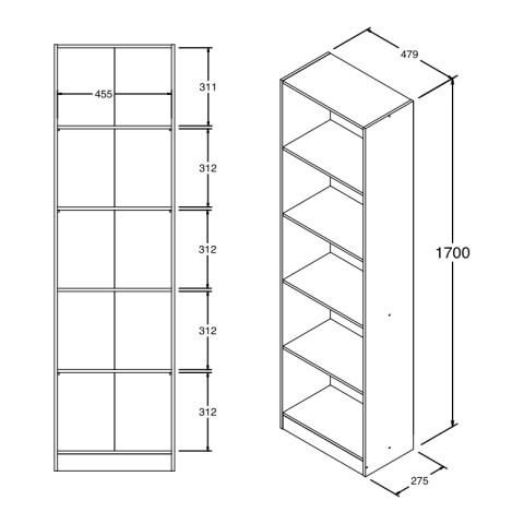 ESTANTERÍA BIBLIOTECA MULTIUSOS con 4 Estantes 47,9 x 170 x 27,5 cm - Marrón Simil Madera ESTANTERÍA BIBLIOTECA MULTIUSOS con 4 Estantes 47,9 x 170 x 27,5 cm - Marrón Simil Madera
