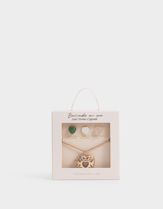 Bijouterie Set Bañada en Oro Set De Cadena Con Relicario Y Piedras - Dorado