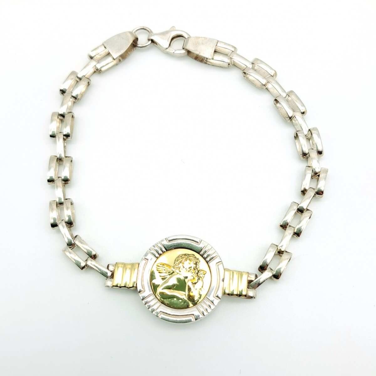 Pulsera de plata 925 y double en oro 18 ktes, ANGEL RAFAEL. 