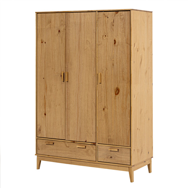 Ropero en madera maciza - 3 puertas 2 cajones Marrón