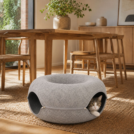 Cama Túnel Integrado Gatos Fieltro Dona Rascador Resistente Gris Claro