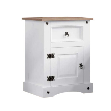 Mesa de luz 1 cajón 1 puerta - Madera maciza / Línea Mexicana blanco