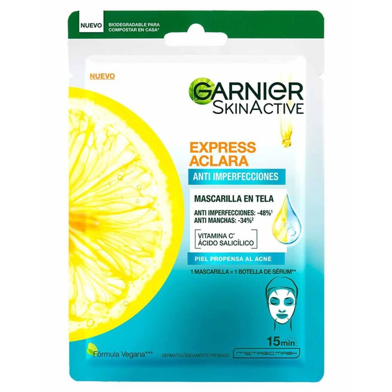 Mascarilla Facial Anti Imperfecciones Garnier Express Aclara 23gr Mascarilla Facial Anti Imperfecciones Garnier Express Aclara 23gr