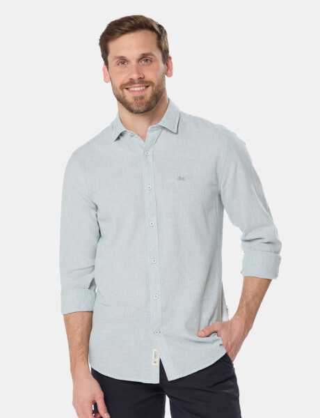 CAMISA DE LINO RAYADA Verde