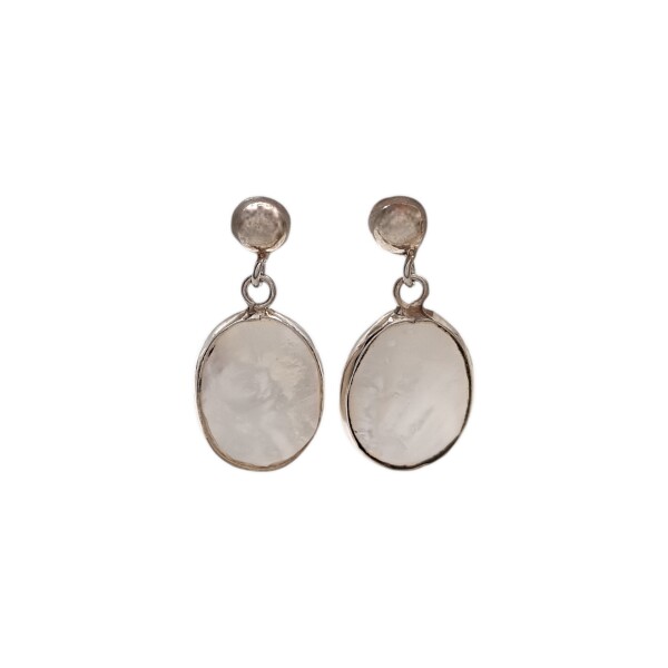 Caravanas Óvalo-Plata 925-Piedra Nácar-CA3090 Conpiedra