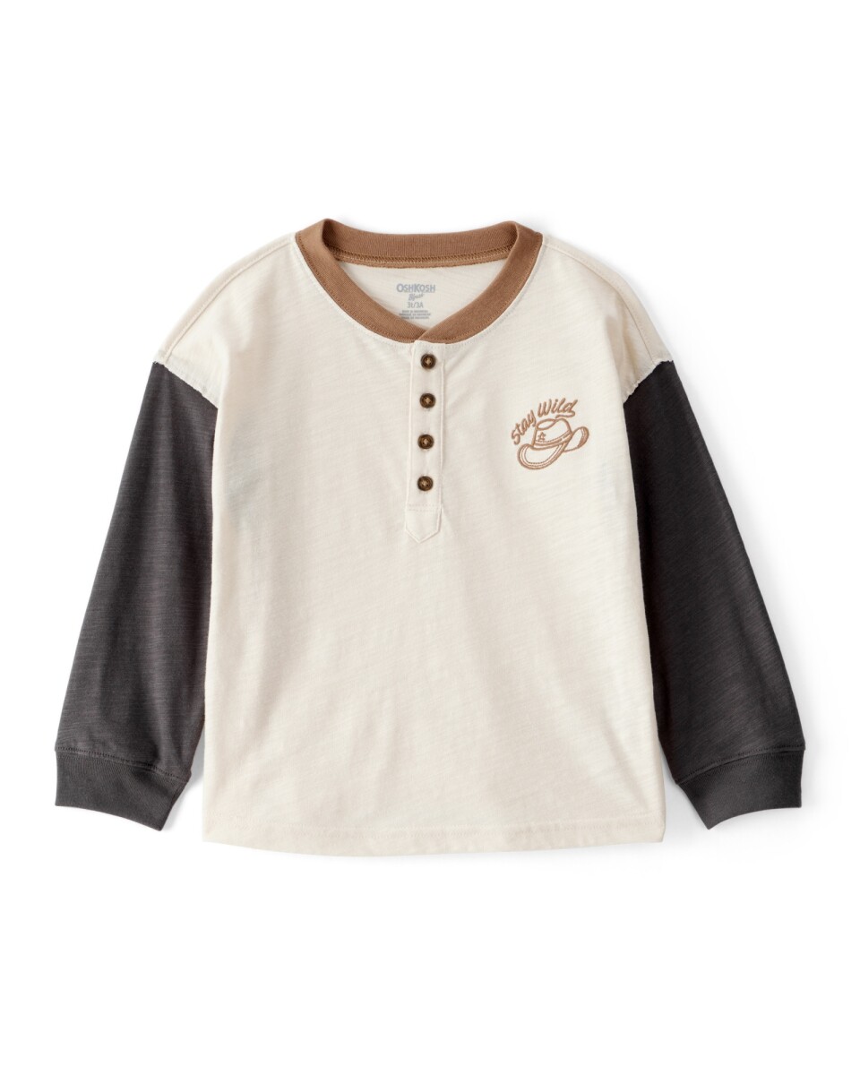 Remera henley de algodón, diseño colorblock 