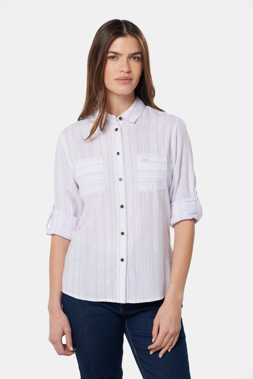 CAMISA DE LINO RAYADA Lila