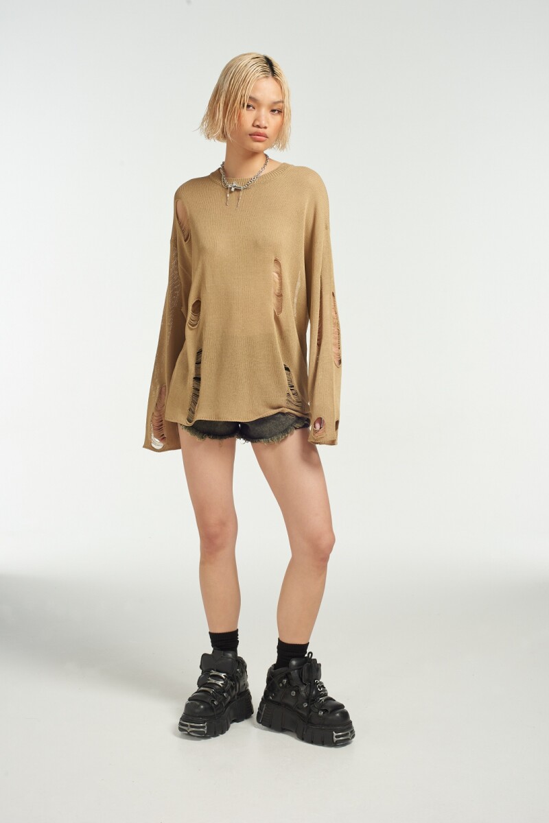 OPEN KNIT LADDER JUMPER Kaki