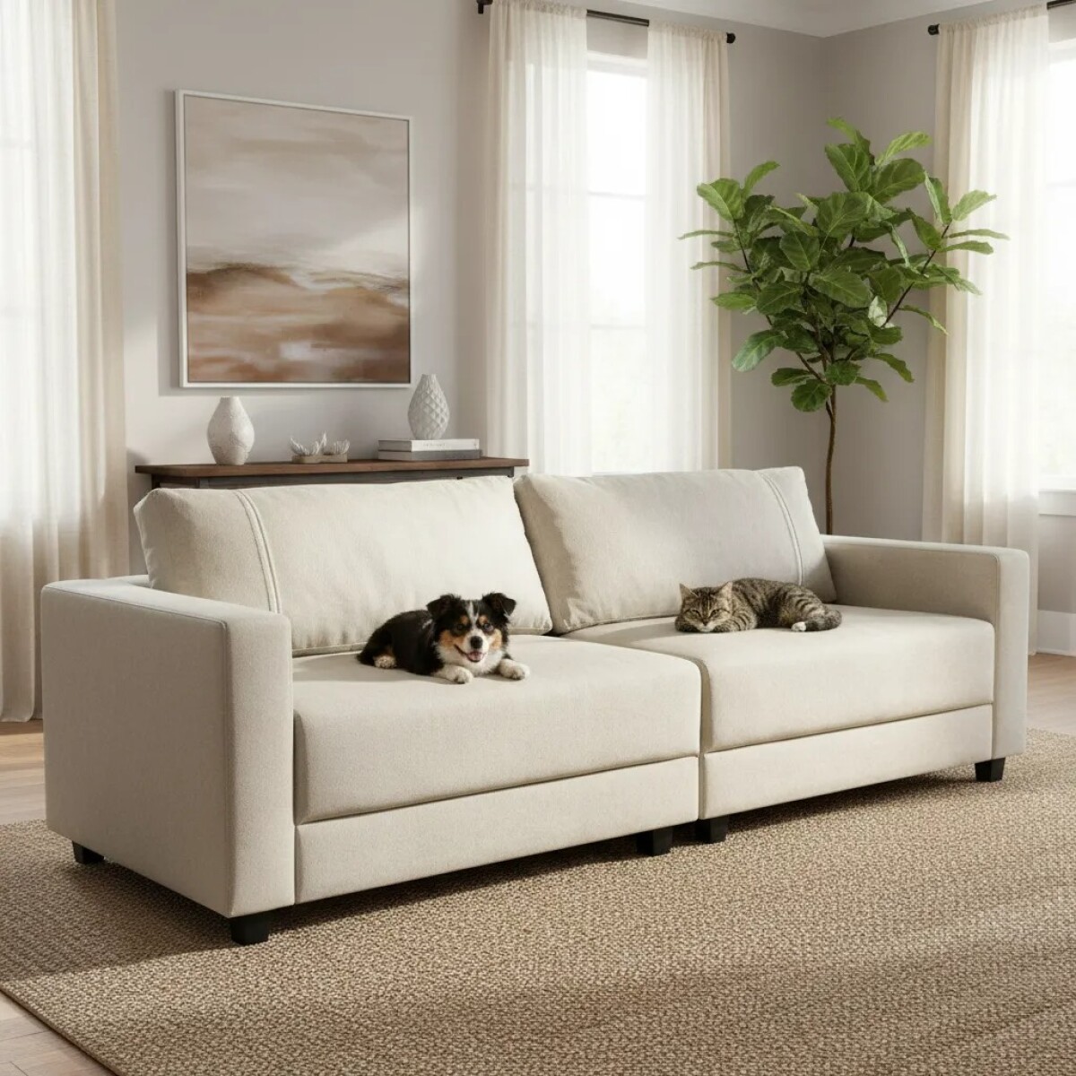 Sofá 4 Cuerpos - Tela Pet Friendly Beige 