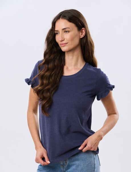 REMERA DE ALGODÓN CON VOLADO Azul