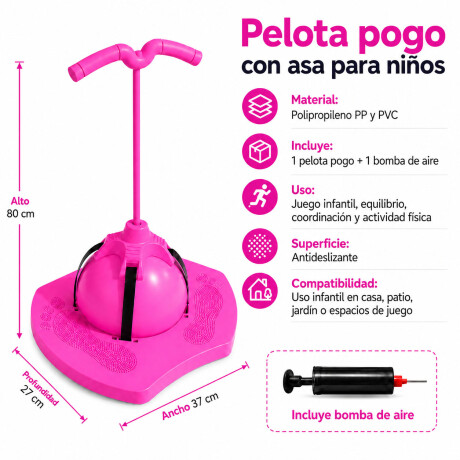 Pelota Pogo Saltarín Infantil Con Asas Base Inflador Rosa