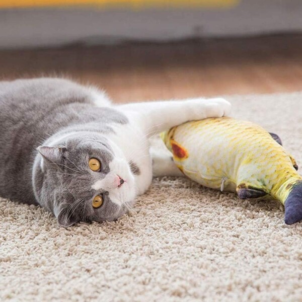 Juguete Gato Pescado Movimiento Interactivo Recargable Usb Variante Color Amarillo y Negro