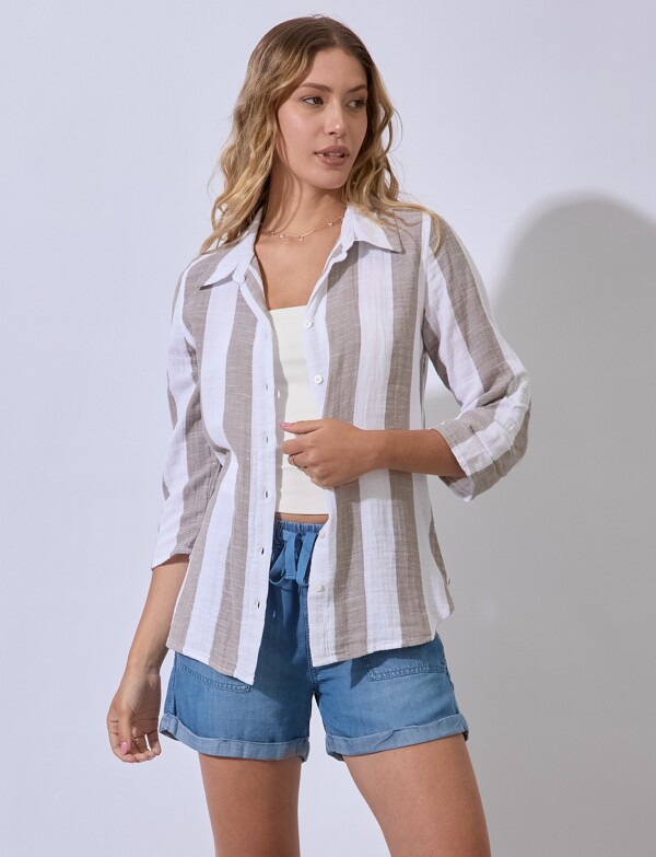 Camisa Algodon Lineas TOSTADO/MULTI