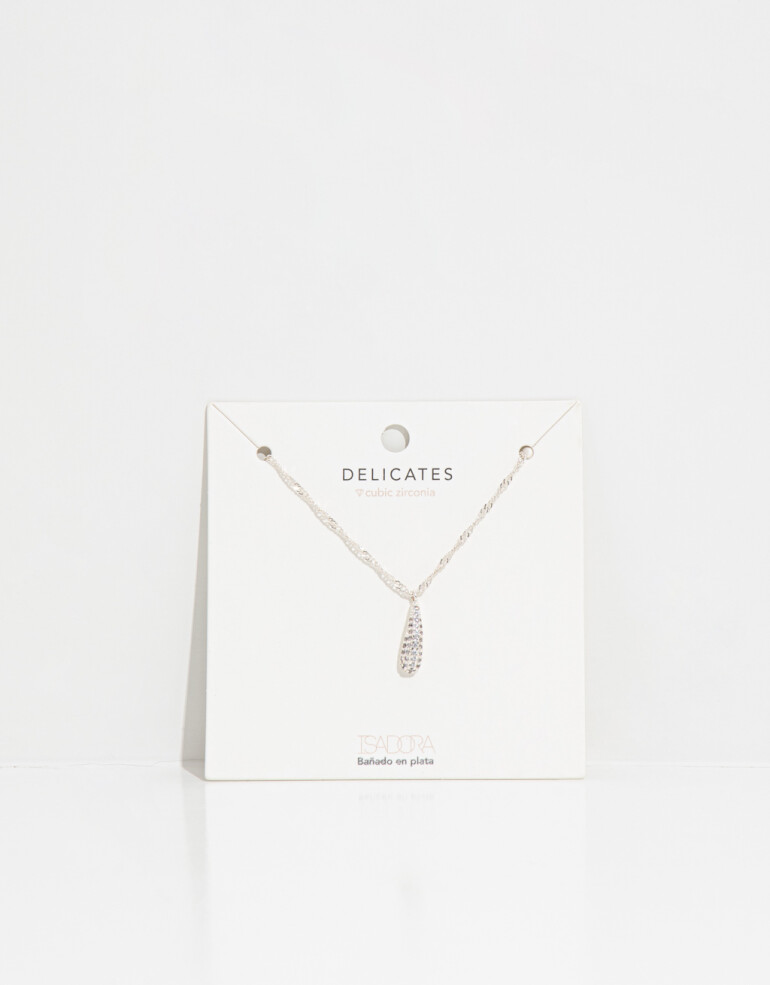 Cadena Corta con Dije Strass Collar Con Dije De Gota - Plateado Rodio