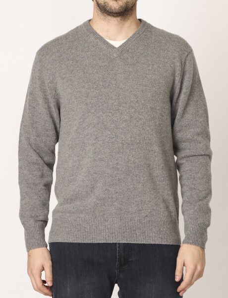Sweater V C/coderas Harrington Label Gris Medio