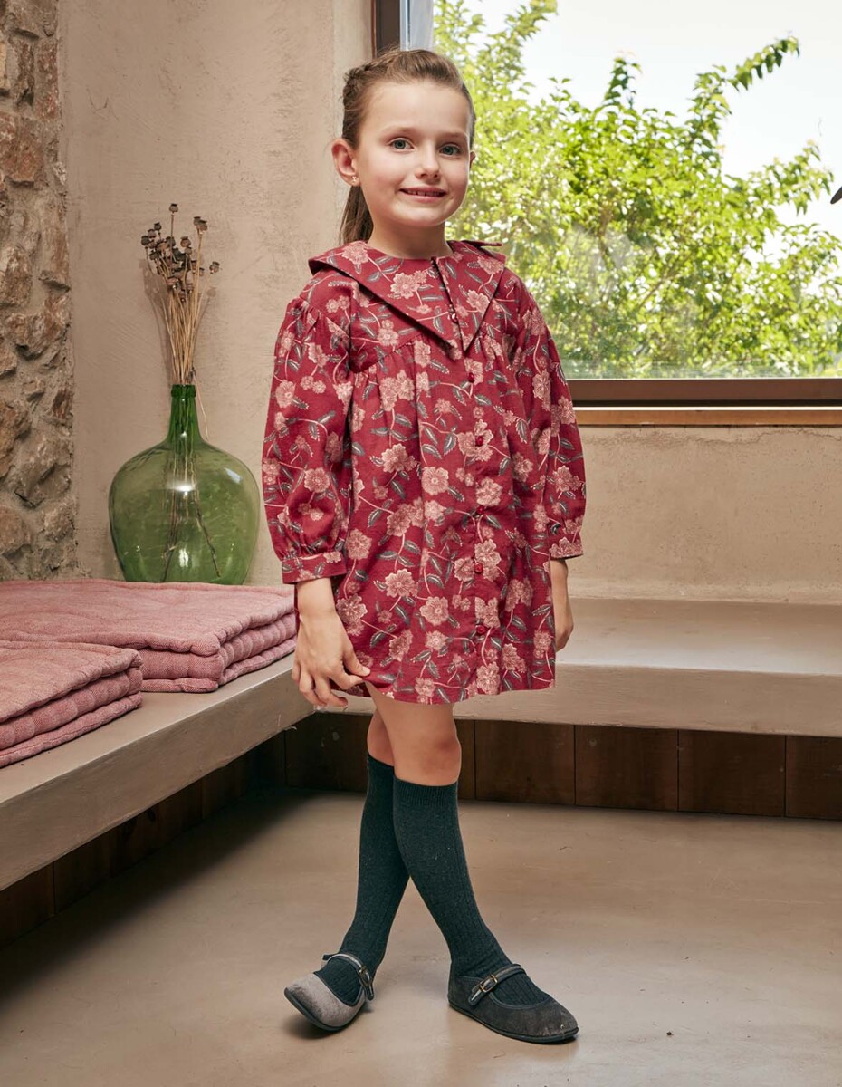 Vestido Estampado Flores - Granate 