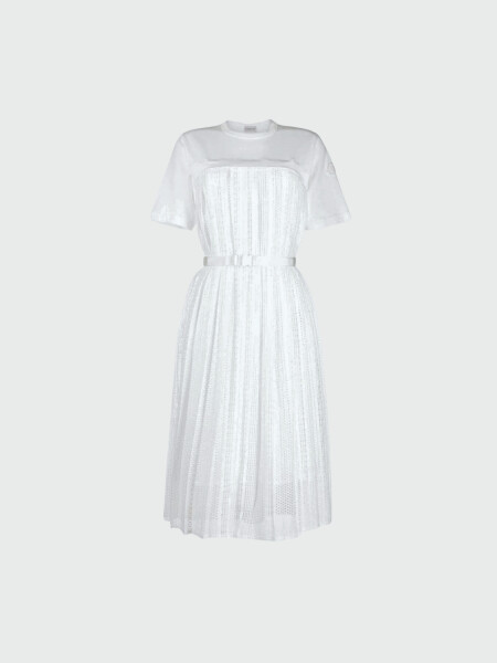 Moncler -Vestido de algodón con malla plisada 0