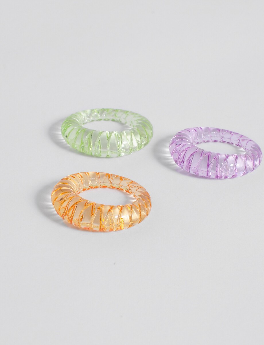 Set de tres anillos transparencia labrado 18 mm - multicolor 