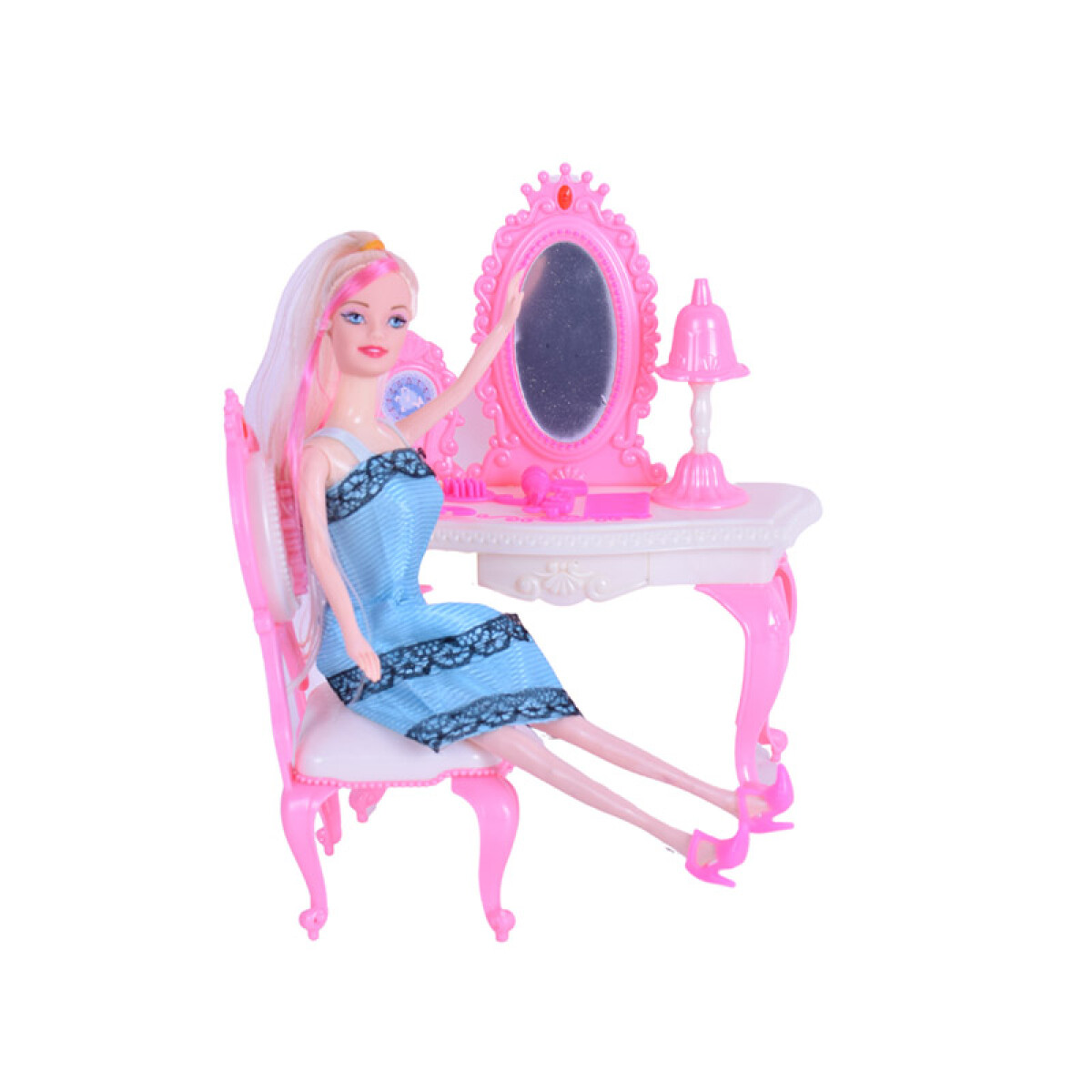 OUTLET Muñeca con Aparador,silla y accesorios 36*25 cm - Outlet Muñeca Con Aparador,silla Y Accesorios 36*25 Cm 