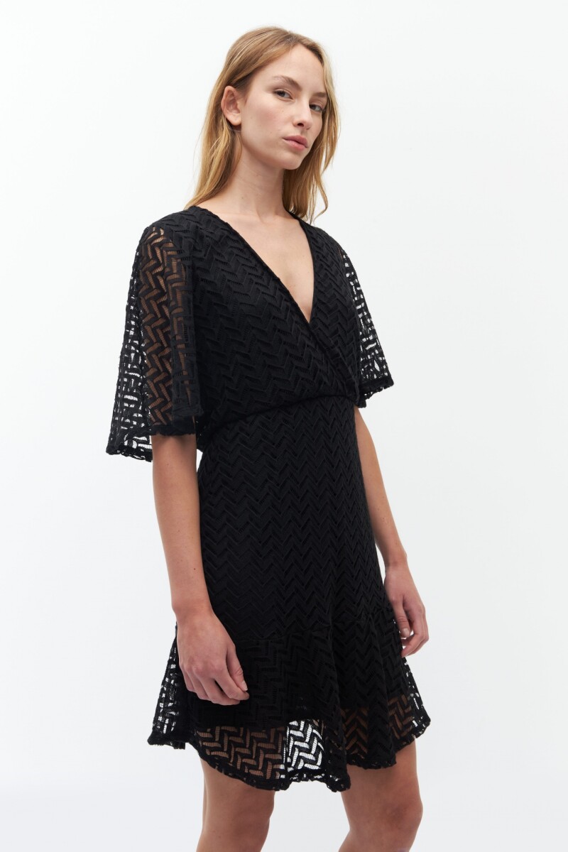 Vestido de encaje escote en V - negro 