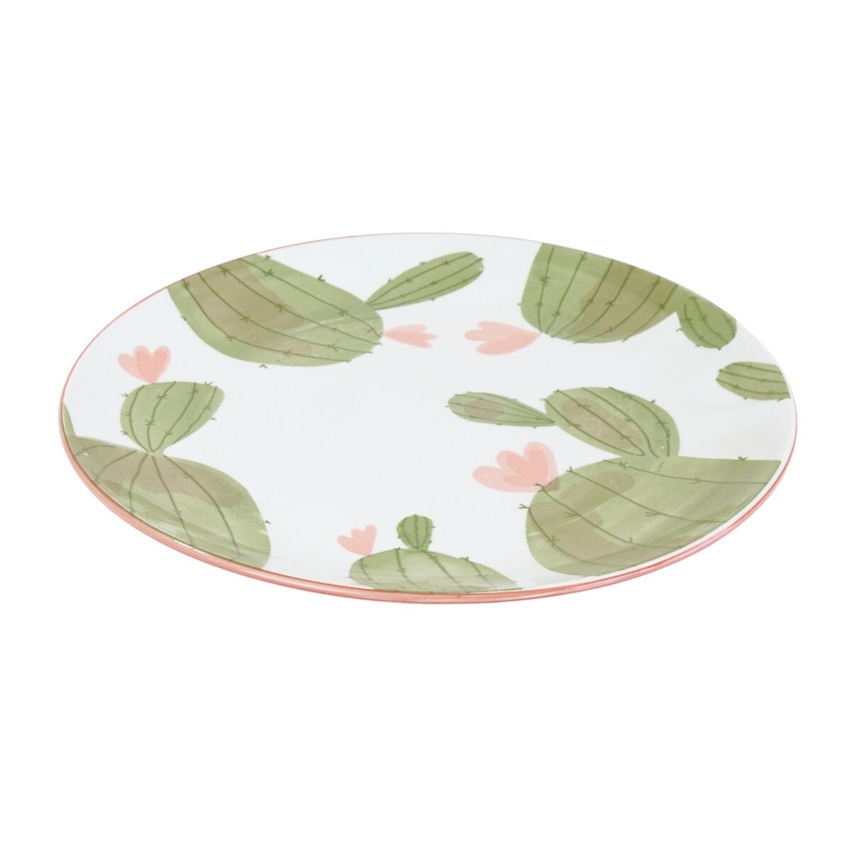 Plato llano de ceramica con diseño de cactus 