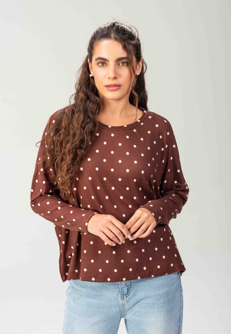 Remera Popi Polka bordeau y blanco
