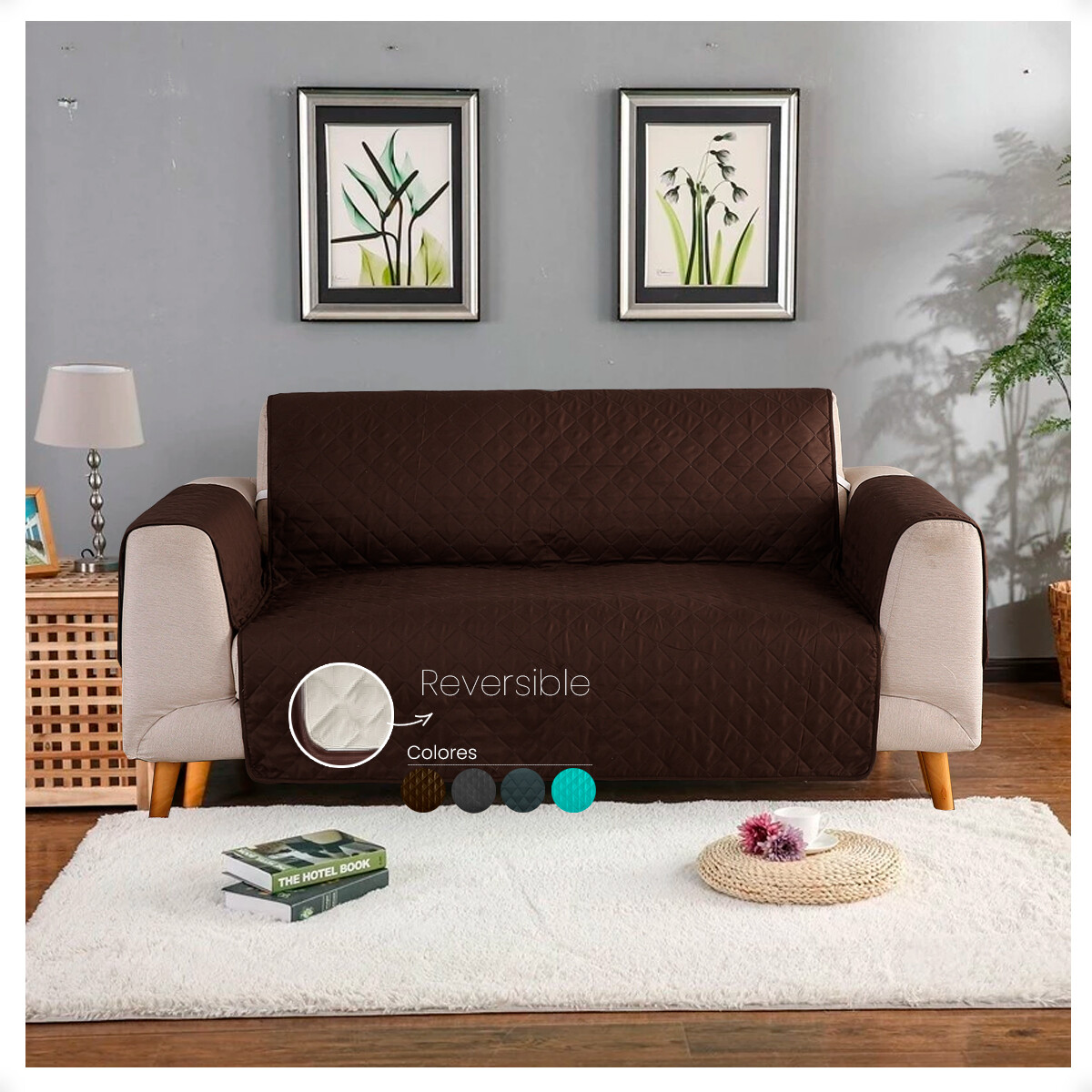 CUBRE SOFA SILLON 2 CUERPO REVERSIBLE IMPERMEABLE - Marron 