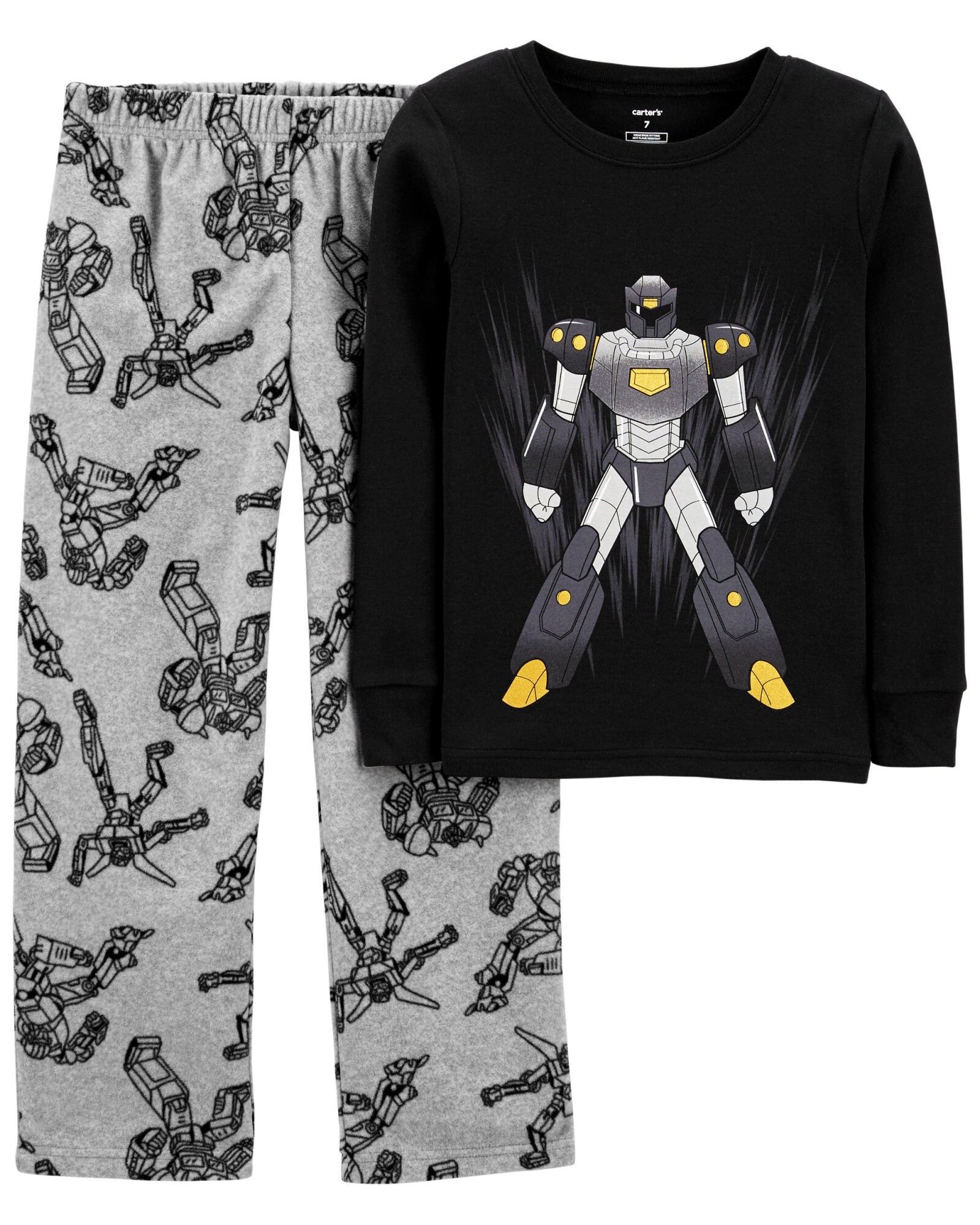 Pijama dos piezas pantalón de micropolar y remera de algodón diseño robots Sin color