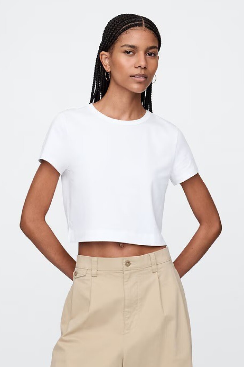 Remera Básica Crop Mujer Optic White